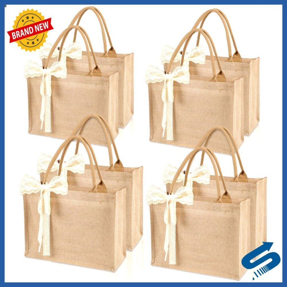 Reusable Burlap Tote Bags Waterproof Jute Grocery Shopping Set DIY Blank